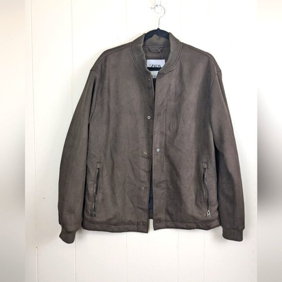 Zara Brown faux suedeBomber Jacket withreversible Quilted side